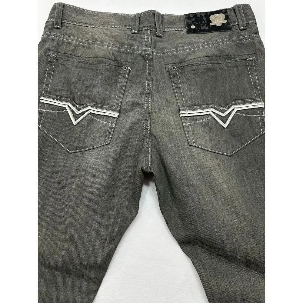 Platini Jeans Co Men’s Gray Distressed Jeans 36x32 Y2K Straight Leg Denim